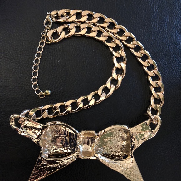 Gold Statement Necklace Bow Cuban Link Chain Chunky Big Runway Fashion 19-22” - Picture 3 of 7
